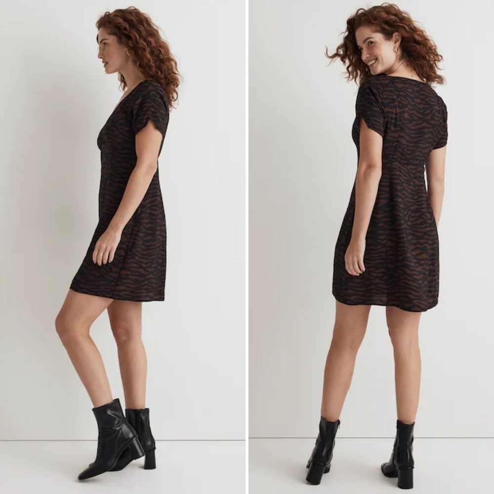 NWT Madewell V-Neck Mini Dress Abstract Animal Print Size 14 - Picture 3 of 10